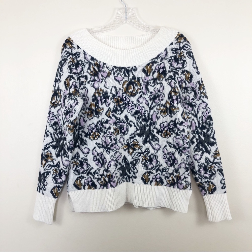LOFT Floral Pullover Wool Blend Sweater XS